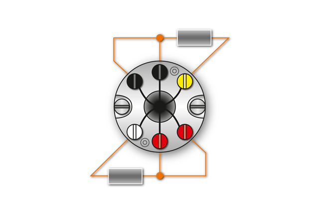 Fig.12 2 x Pt100 unión de 3 alambres > designación: negros/amarillos, rojos/blancos