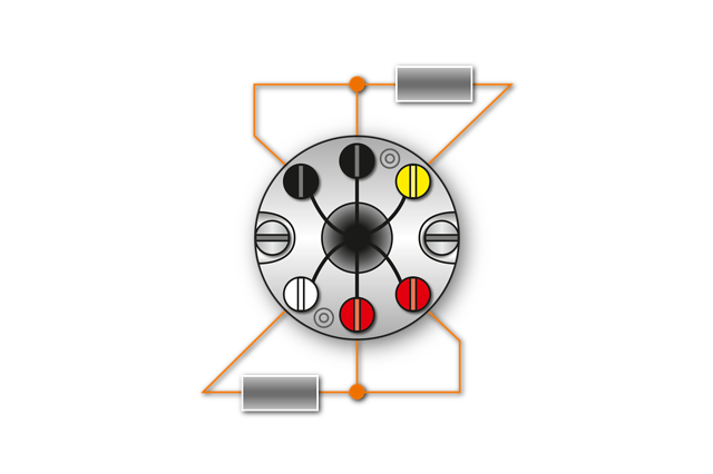 Fig.12 2 x Pt100 unión de 3 alambres > designación: negros/amarillos, rojos/blancos